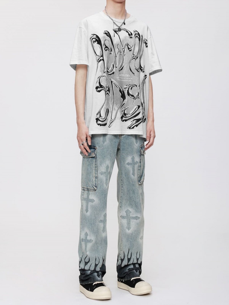 Blanche  T Shirts Aelfric Eden Silver Abstract Letter Print Tee - UWW-2110899